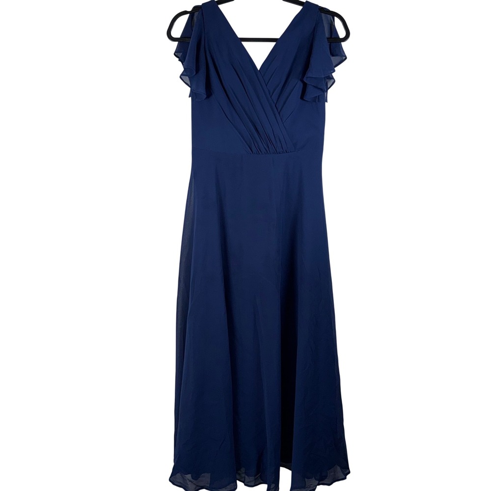 DB Studio Celebrate Dress Womens 16 Navy Blue Flutter Sleeve Formal Maxi Gown
